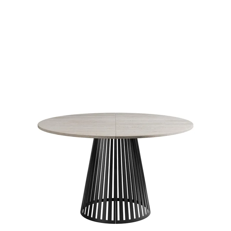 Beylen Rundt Uttrekkbart Spisebord 120–196 cm, beige travertin og svart
