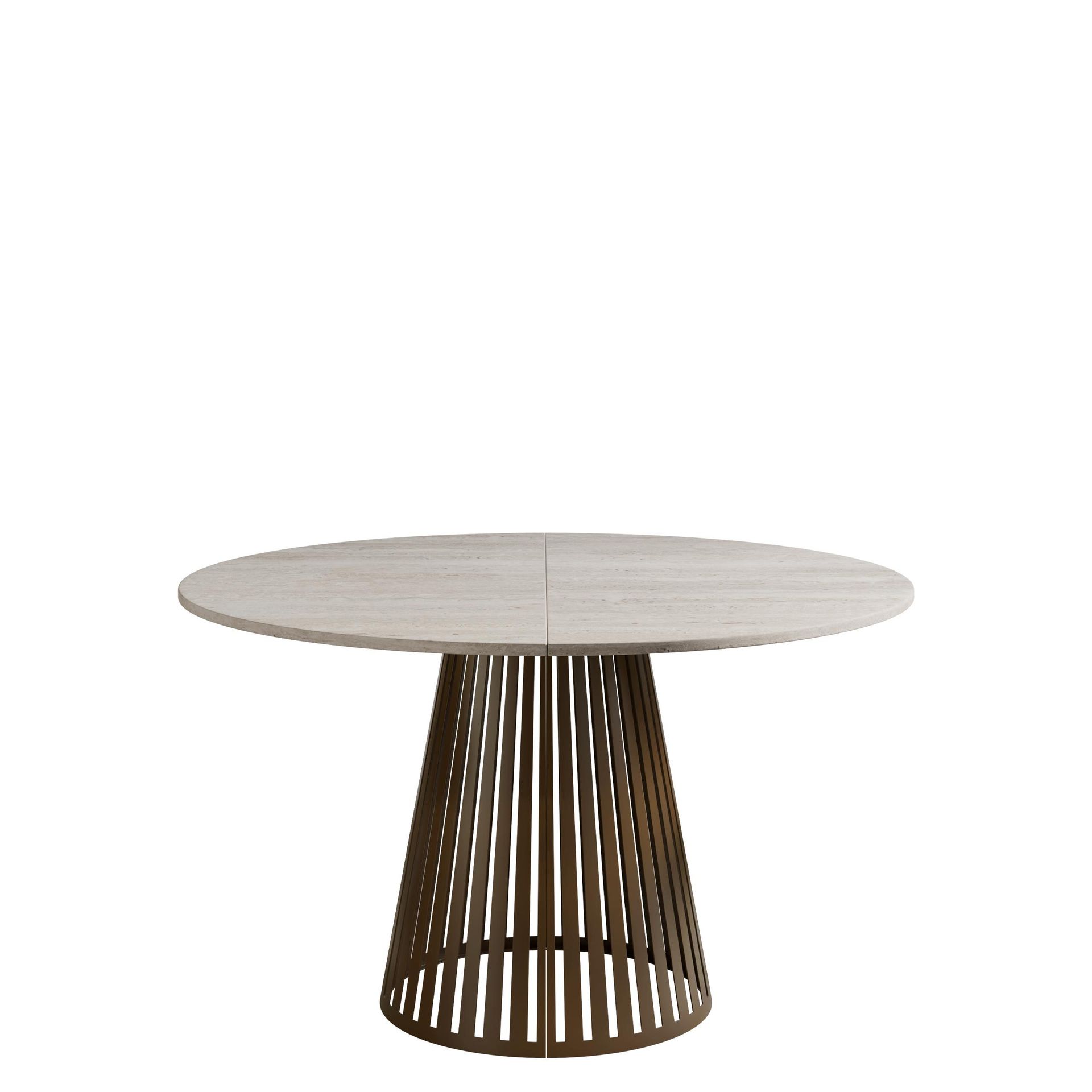 Beylen Rundt Uttrekkbart Spisebord 120–196 cm - beige travertin/kobber