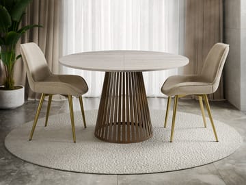 Beylen Rundt Uttrekkbart Spisebord 120–196 cm - beige travertin/kobber - Møbler - Bord - Spisebord & kjøkkenbord