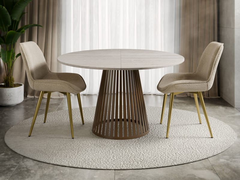 Beylen Rundt Uttrekkbart Spisebord 120–196 cm - beige travertin/kobber - Møbler - Bord - Spisebord & kjøkkenbord