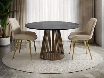 Beylen Rundt Uttrekkbart Spisebord 120–196 cm - svart marmor/kobber - Møbler - Bord - Spisebord & kjøkkenbord