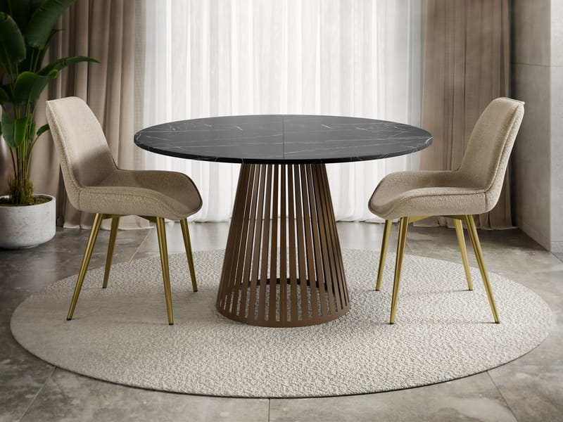 Beylen Rundt Uttrekkbart Spisebord 120–196 cm - svart marmor/kobber - Møbler - Bord - Spisebord & kjøkkenbord