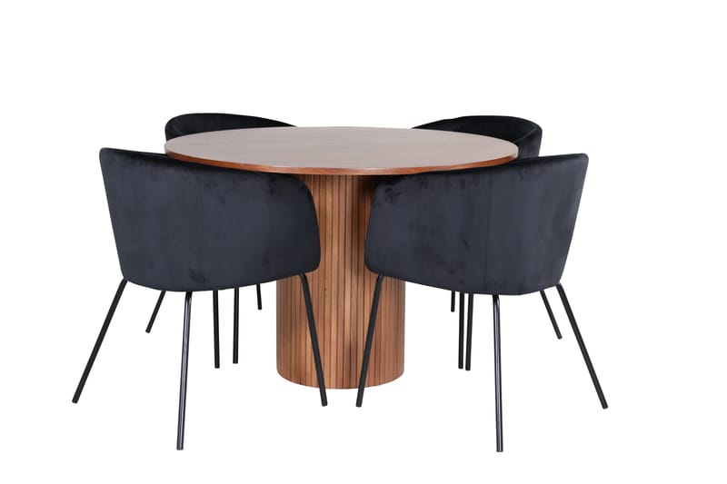 Bianca Matgruppe 110 cm Rund med 4 Berit stoler - Sort - Møbler - Bord - Spisegrupper