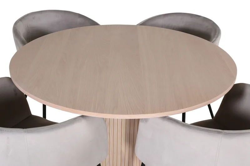 Bianca Matgruppe 110 cm Rund med 4 Berit stoler - Whitewash/Grå - Møbler - Bord - Spisegrupper