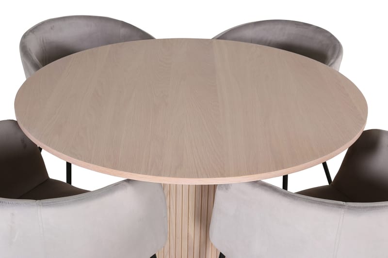 Bianca Matgruppe 110 cm Rund med 4 Berit stoler - Whitewash/Grå - Møbler - Bord - Spisegrupper