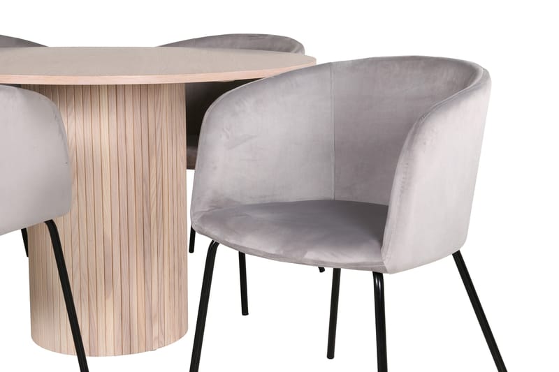 Bianca Matgruppe 110 cm Rund med 4 Berit stoler - Whitewash/Grå - Møbler - Bord - Spisegrupper