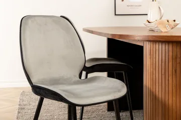 Bianca ovalt spisebordsett 200 cm med 4 Emma spisestoler - valnøttfarget, lysegrå, svart - Møbler - Bord - Spisegrupper