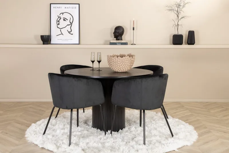 Bianca Spisebord 110 cm Rundt med 4 Berit Armstoler med armlener