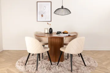 Bianca Spisegruppe 110 cm Rund med 4 Velvet Stoler - Beige - Møbler - Bord - Spisegrupper