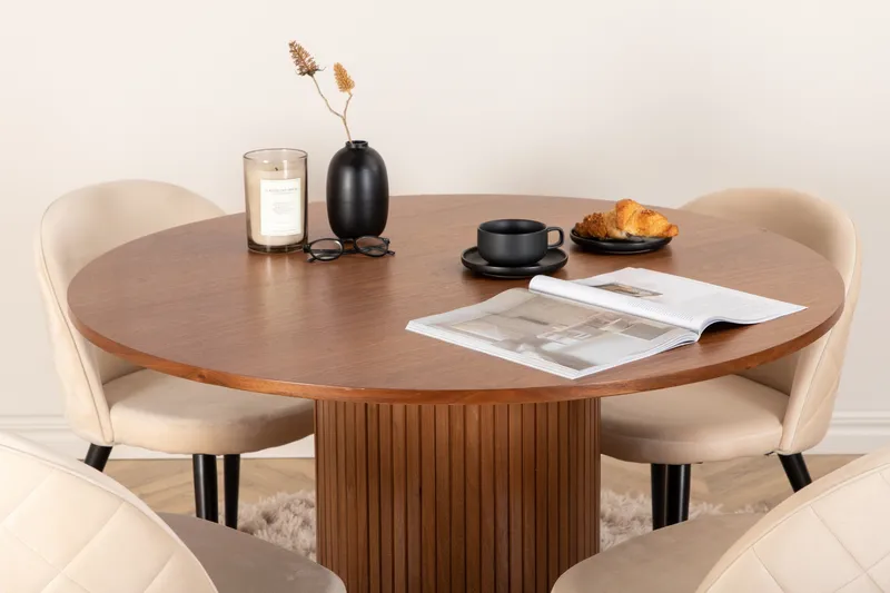 Bianca Spisegruppe 110 cm Rund med 4 Velvet Stoler - Beige - Møbler - Bord - Spisegrupper