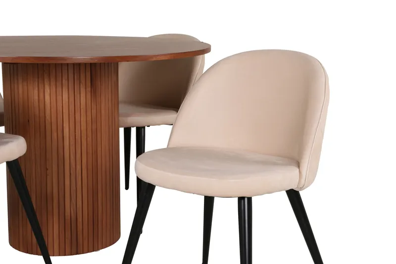 Bianca Spisegruppe 110 cm Rund med 4 Velvet Stoler - Beige - Møbler - Bord - Spisegrupper