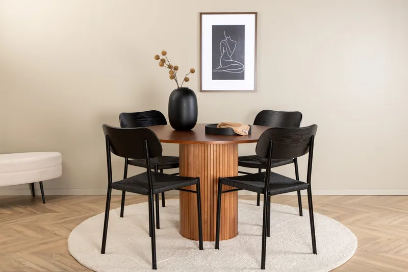Bianca Spisegruppe 110 cm Rund med 4 Polar Stoler, Sort