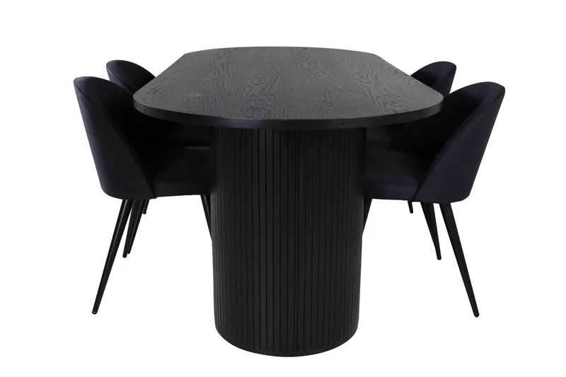 Bianca Spisegruppe 200 cm Oval med 4 Velvet Stoler - Sort - Møbler - Bord - Spisegrupper