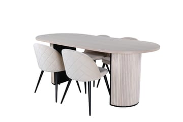 Bianca Spisegruppe 200 cm Oval med 4 Velvet Stoler - Sort - Møbler - Bord - Spisegrupper