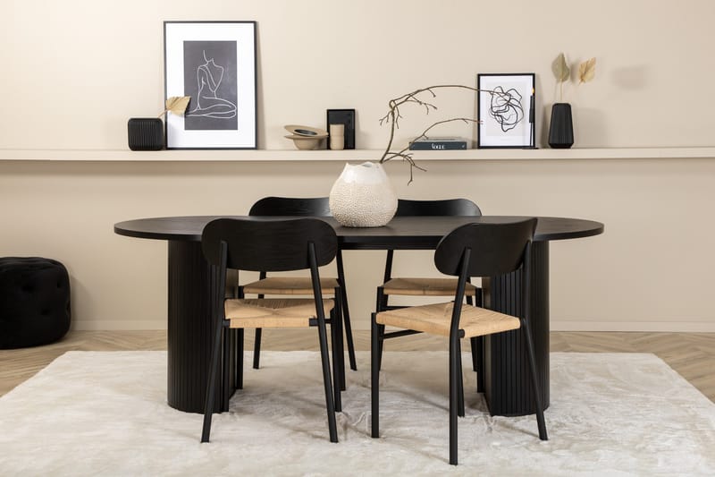 Bianca Spisegruppe 200 cm Oval med 4 Polar Stoler, Sort