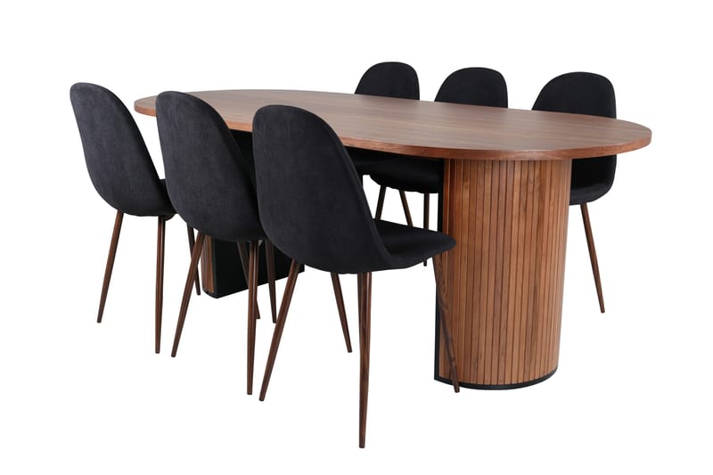 Bianca Spisegruppe 200 cm Oval med 6 Polar Stoler, Sort