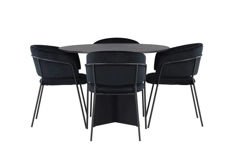 Bootcut Matgruppe 110 cm Rund med 4 Selma Stoler, Sort