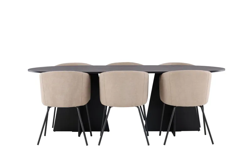 Bootcut Matgruppe 230 cm Rektangulær med 6 Berit stoler, Beige