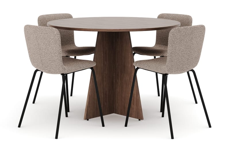 Bootcut Rundt Lite Spisebord i Valnøtt 110 cm med 4 Katy Spisestoler, undefined