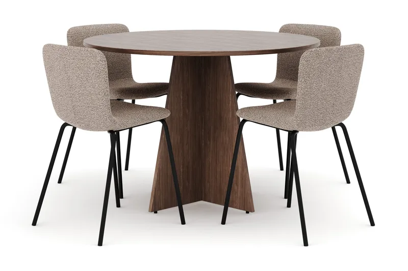 Bootcut Rundt Lite Spisebord i Valnøtt 110 cm med 4 Katy Spisestoler, undefined