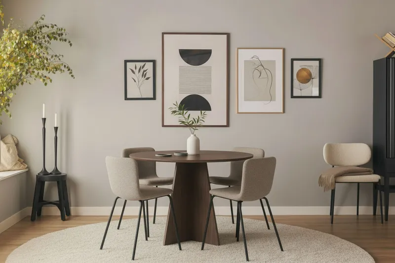 Bootcut Rundt Lite Spisebord i Valnøtt 110 cm med 4 Katy Spisestoler - Møbler - Bord - Spisegrupper