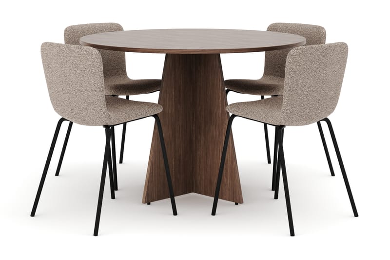 Bootcut Rundt Lite Spisebord i Valnøtt 110 cm med 4 Katy Spisestoler, undefined