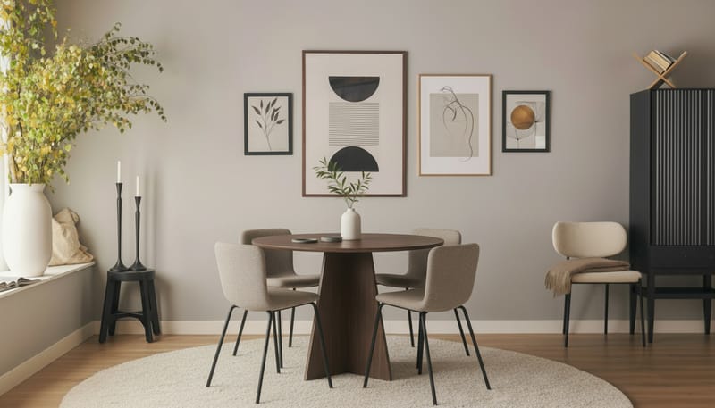 Bootcut Rundt Lite Spisebord i Valnøtt 110 cm med 4 Katy Spisestoler - Møbler - Bord - Spisegrupper