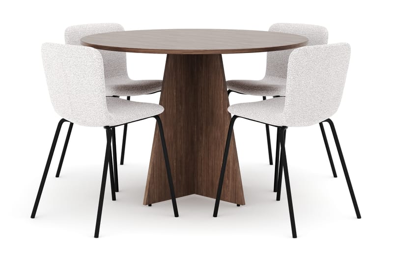 Bootcut Rundt Lite Spisebord i Valnøtt 110 cm med 4 Katy Spisestoler, undefined