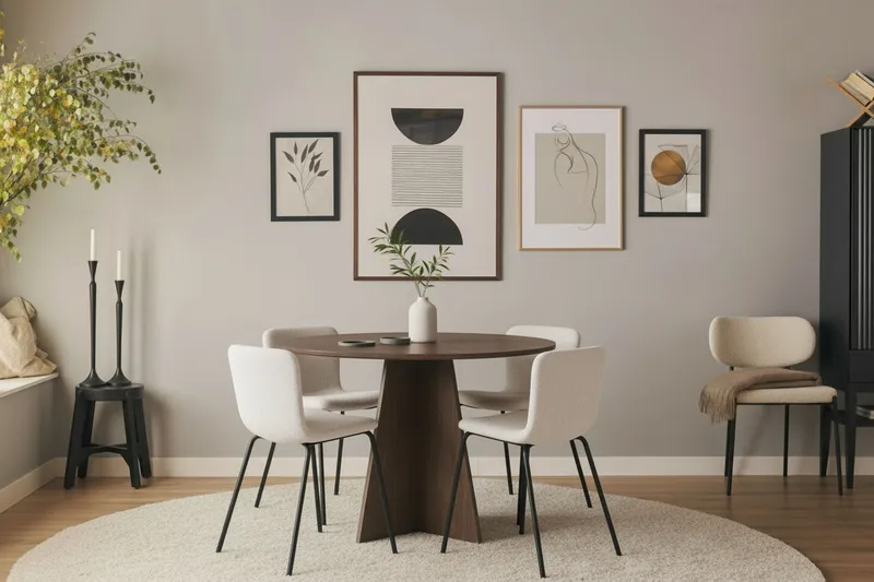 Bootcut Rundt Lite Spisebord i Valnøtt 110 cm med 4 Katy Spisestoler - Møbler - Bord - Spisegrupper