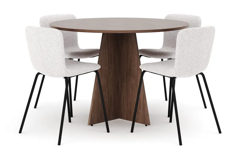 Bootcut Rundt Lite Spisebord i Valnøtt 110 cm med 4 Katy Spisestoler - Møbler - Bord - Spisegrupper