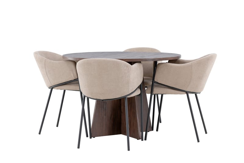 Bootcut Spisegruppe 110 cm Rund med 4 Evelina stoler, Mocca/Beige