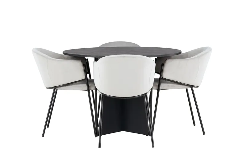 Bootcut Spisegruppe 110 cm Rund med 4 Evelina Stoler - Sort - Møbler - Bord - Spisegrupper