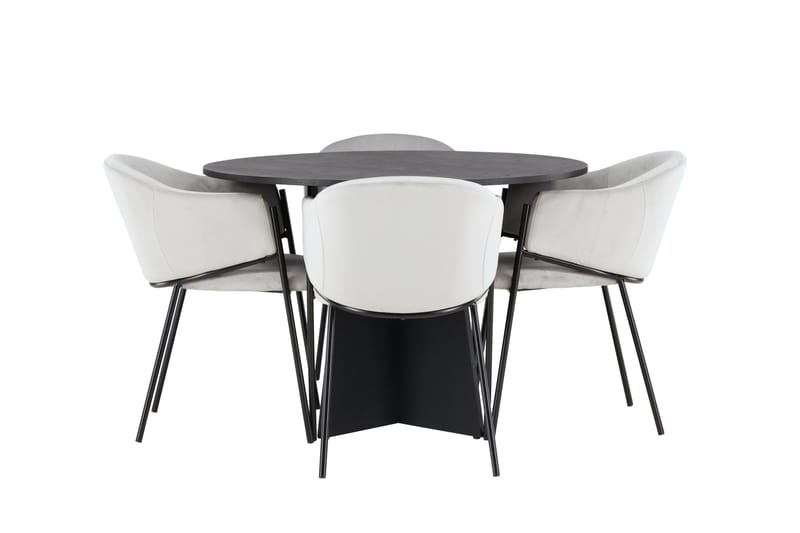 Bootcut Spisegruppe 110 cm Rund med 4 Evelina Stoler, Sort