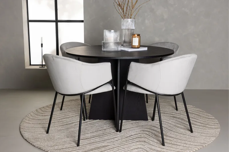 Bootcut Spisegruppe 110 cm Rund med 4 Evelina Stoler - Sort - Møbler - Bord - Spisegrupper