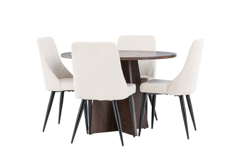 Bootcut Spisegruppe 110 cm Rund med 4 Leone stoler, Mocca/Beige