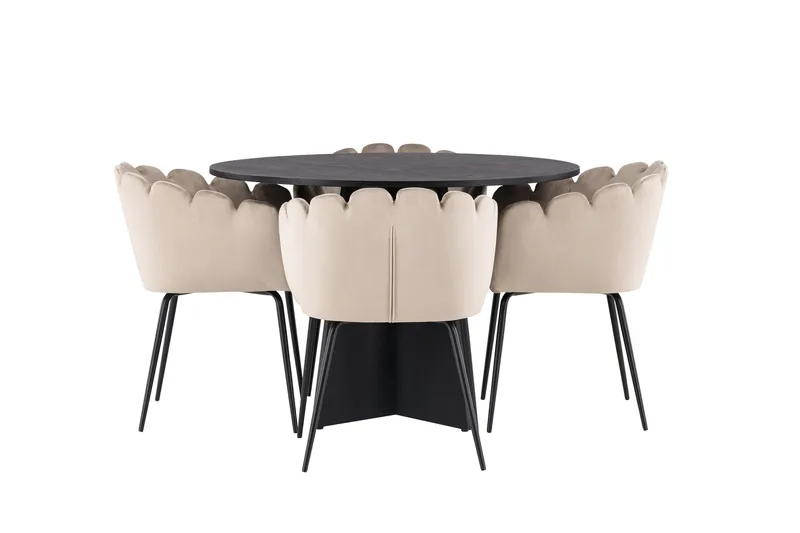 Bootcut Spisegruppe 110 cm Rund med 4 Limhamn Stoler, Beige