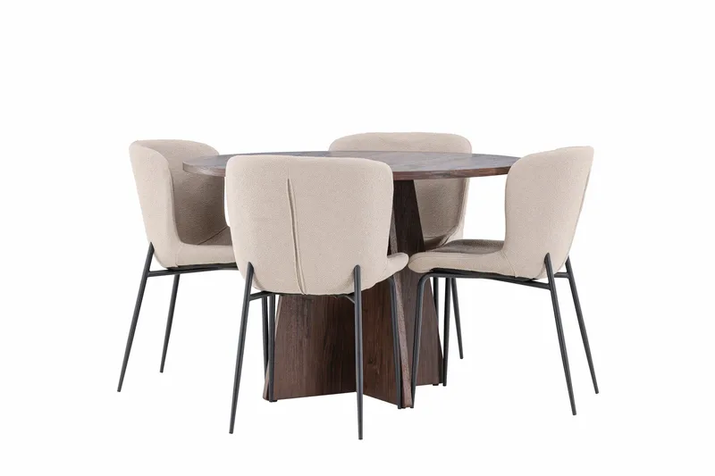 Bootcut Spisegruppe 110 cm Rund med 4 Modesto stoler - Mocca/Beige - Møbler - Bord - Spisegrupper