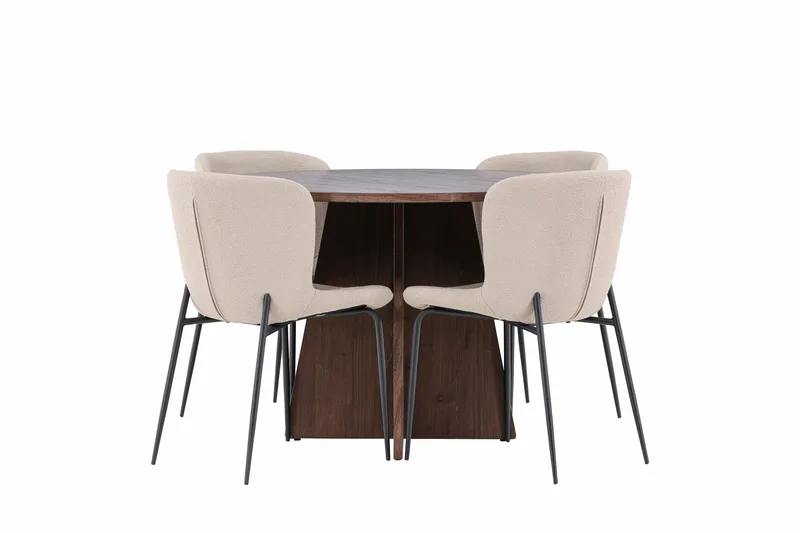 Bootcut Spisegruppe 110 cm Rund med 4 Modesto stoler - Mocca/Beige - Møbler - Bord - Spisegrupper