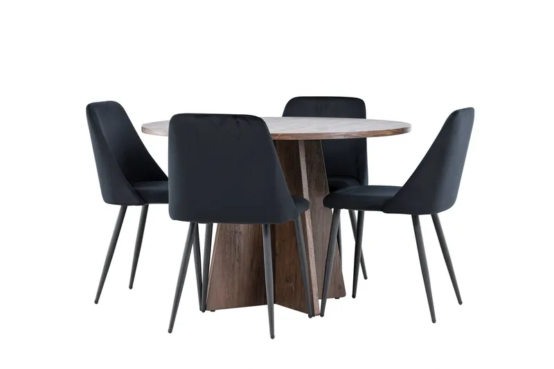 Bootcut Spisegruppe 110 cm Rund med 4 Night stoler, Mocca/Svart