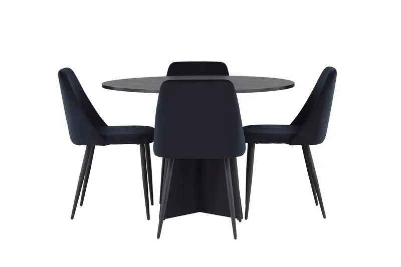 Bootcut Spisegruppe 110 cm Rund med 4 Night Stoler, Sort