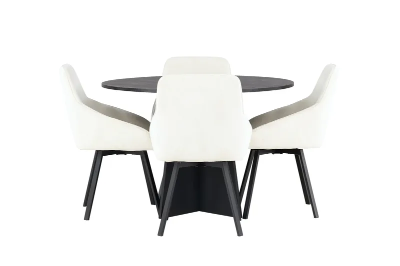 Bootcut Spisegruppe 110 cm Rund med 4 Rosie Stoler, Beige