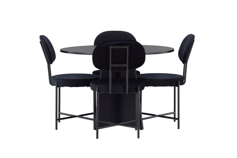 Bootcut Spisegruppe 110 cm Rund med 4 Stella Stoler - Sort - Møbler - Bord - Spisegrupper