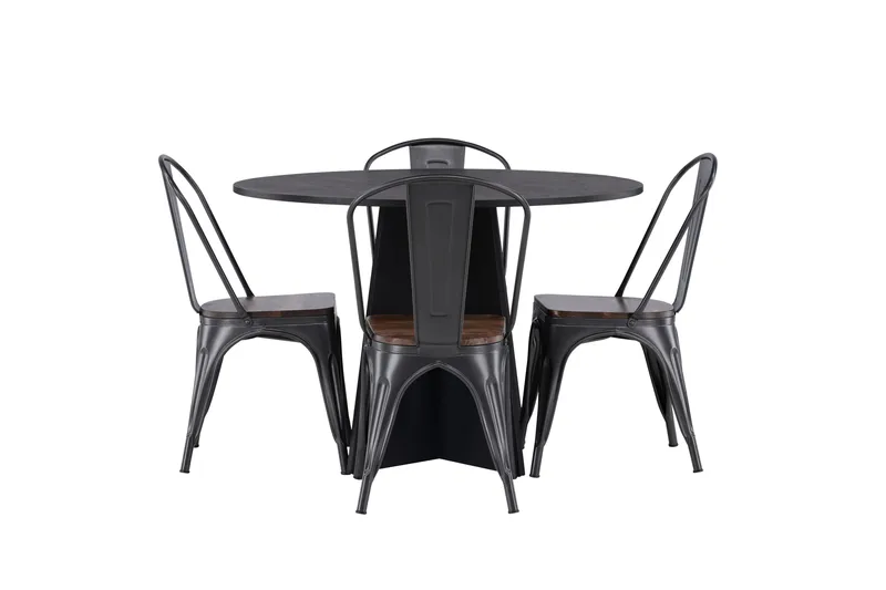 Bootcut Spisegruppe 110 cm Rund med 4 Tempe Stoler, Sort