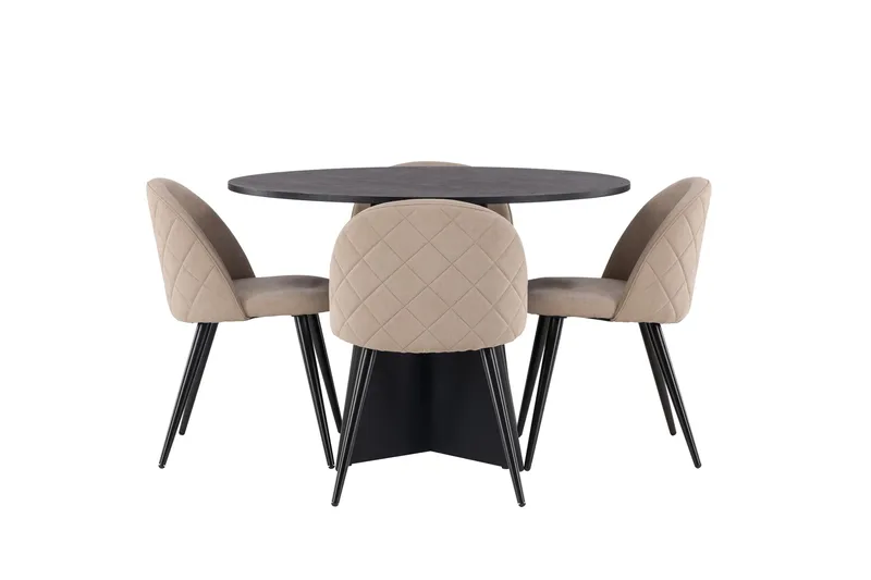 Bootcut Spisegruppe 110 cm Rund med 4 Velvet Stoler, Beige