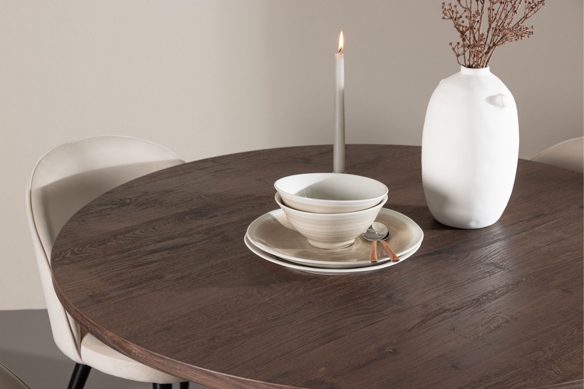 Bootcut Spisegruppe 110 cm Rund med 4 Velvet stoler - Mocca/Beige - Møbler - Bord - Spisegrupper