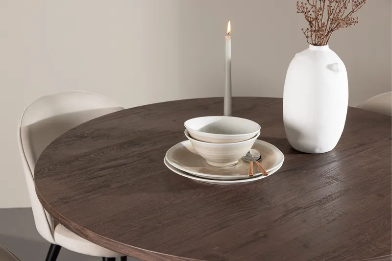 Bootcut Spisegruppe 110 cm Rund med 4 Velvet stoler - Mocca/Beige - Møbler - Bord - Spisegrupper