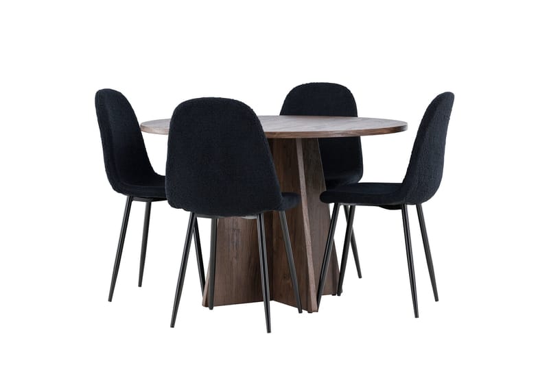 Bootcut Spisegruppe 110 cm Rund med 4 Polar stoler, Mocca/Svart