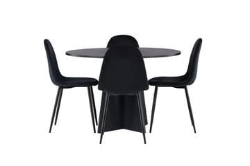 Bootcut Spisegruppe 110 cm Rund med 4 Polar Stoler - Sort - Møbler - Bord - Spisegrupper