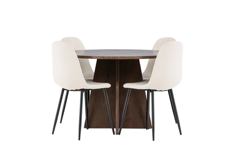 Bootcut Spisegruppe 110 cm Rund med 4 Polar stoler, Mocca/Beige