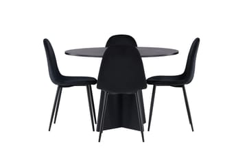 Bootcut Spisegruppe 110 cm Rund med 4 Polar Stoler - Sort - Møbler - Bord - Spisegrupper